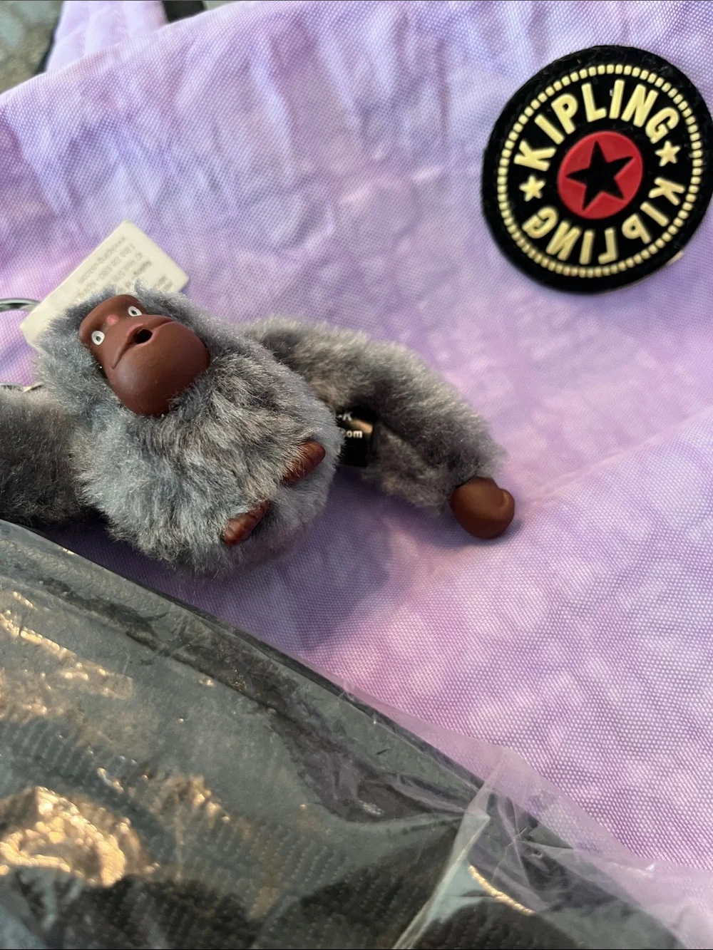 Kipling Lavender Nylon Tote with Monkey Charm and Black Trim